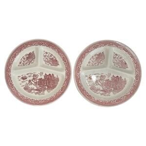 Set of 2 Vintage Pink Willow Royal China Segmented 10.5” Dishes
